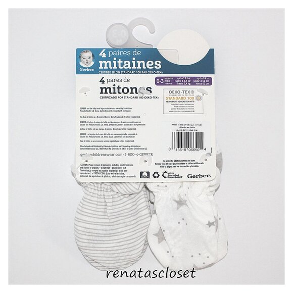 Gerber Baby's 4-Pack Unisex Lamb No-Scratch Mittens Set NWT/NIP - Picture 5 of 7